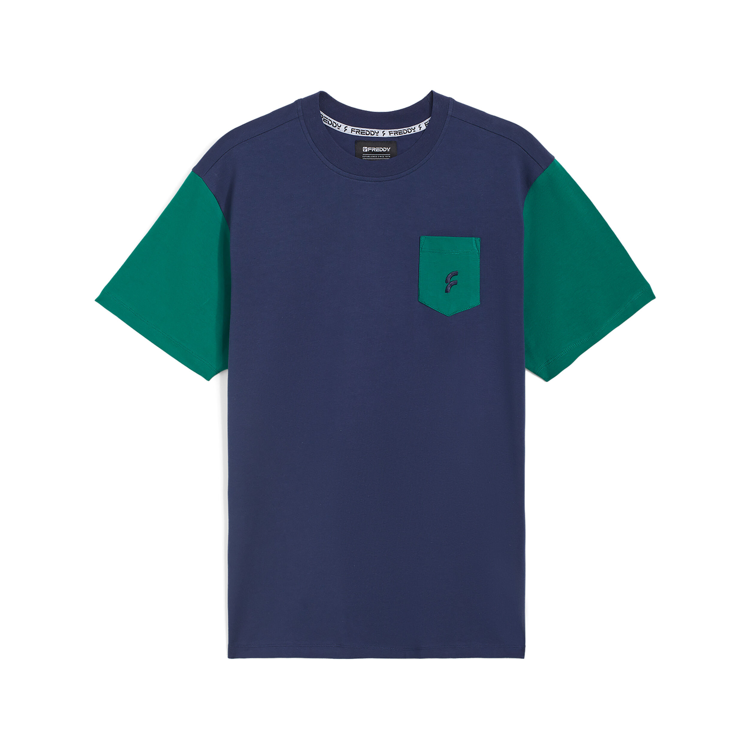 Freddy T-shirt da uomo con maniche e taschino in colore a contrasto Blu Uomo Small