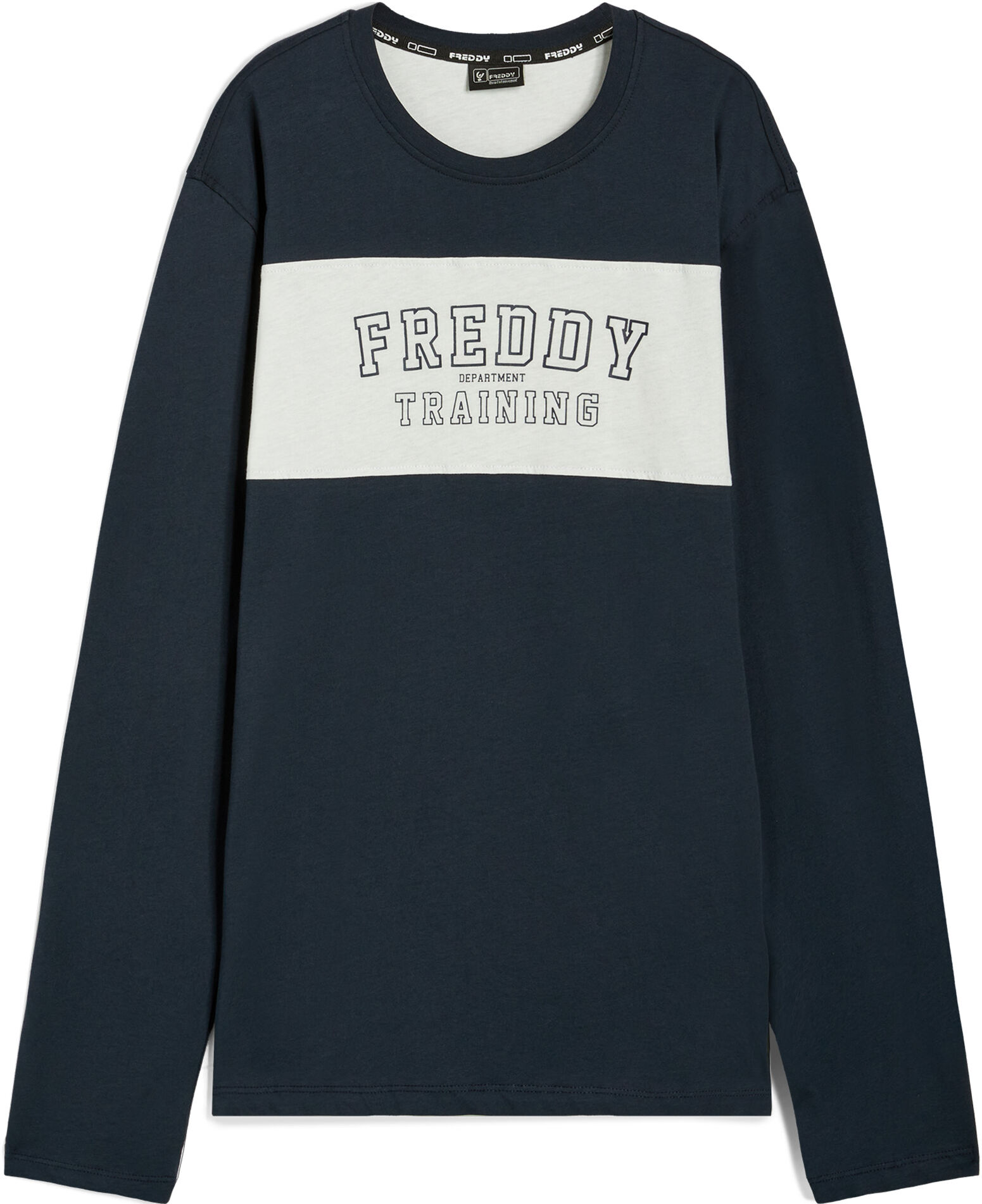 Freddy T-shirt manica luga con banda a contrasto e scritta college Blu Uomo Medium