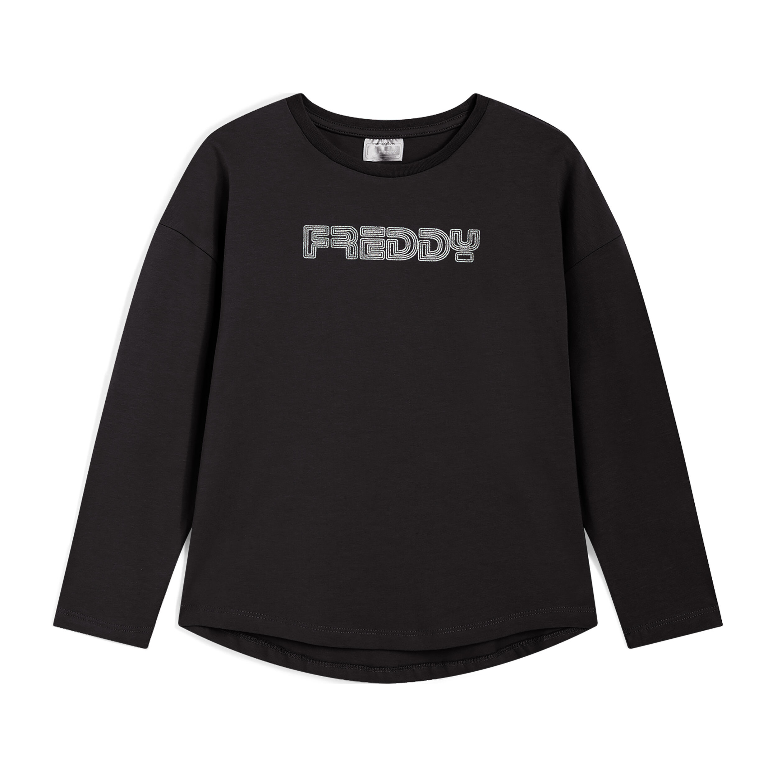 Freddy T-shirt manica lunga con logo argentato e fondo stondato Black Junior 4 Anni