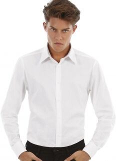 B&amp;C Collection 100 Camicia uomo Stretch maniche lunghe neutro o personalizzato