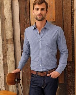 Premier 100 Camicia a maniche lunghe da uomo Microcheck (Gingham) neutro o personalizzato