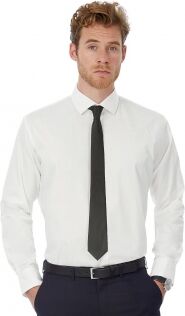 B&amp;C Collection 100 Camicia uomo LS Poplin Black Tie Elastane neutro o personalizzato