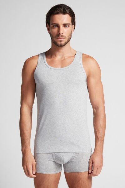 Intimissimi Canotta Smanicata con Collo Tondo in Cotone Superior Elasticizzato Uomo Grigio Taglia S