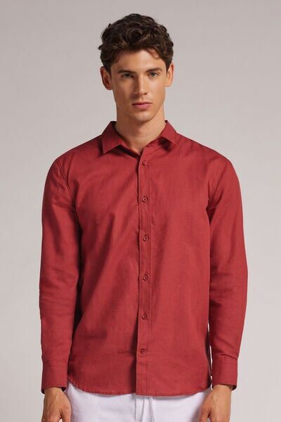 Intimissimi Camicia in Lino e Cotone Uomo Rosso Taglia XL