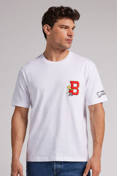 Intimissimi T-shirt The Simpsons in Cotone con Patch Bart Uomo Bianco Taglia XL