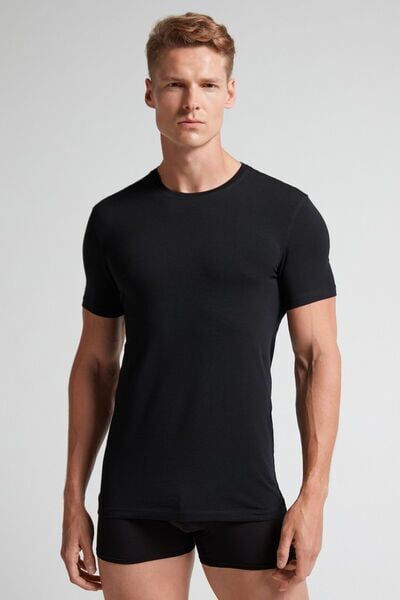 Intimissimi T-shirt in Cotone Superior Elasticizzato Uomo Nero Taglia S