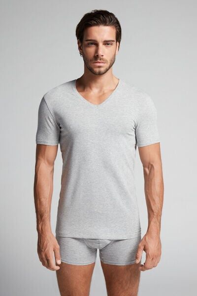 Intimissimi T-shirt Scollo a V in Cotone Superior Elasticizzato Uomo Grigio Taglia L