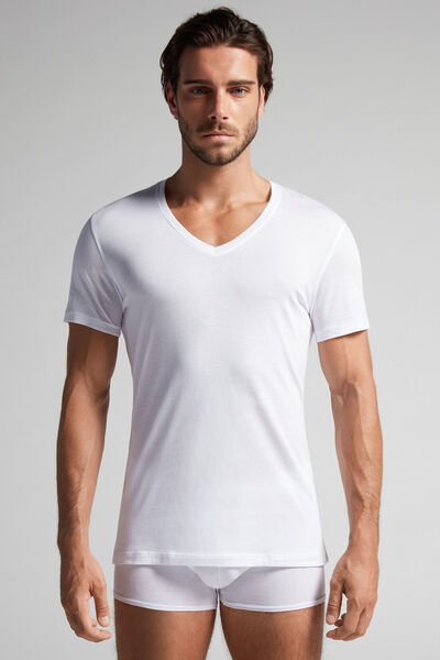 Intimissimi T-Shirt Scollo V in Cotone Superior Extrafine Uomo Bianco Taglia L