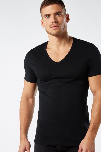 Intimissimi T-Shirt Scollo V in Cotone Superior Extrafine Uomo Nero Taglia S