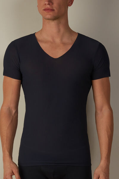 Intimissimi T-shirt in Microrete Taglio Vivo con Scollo a V Uomo Blu Taglia M