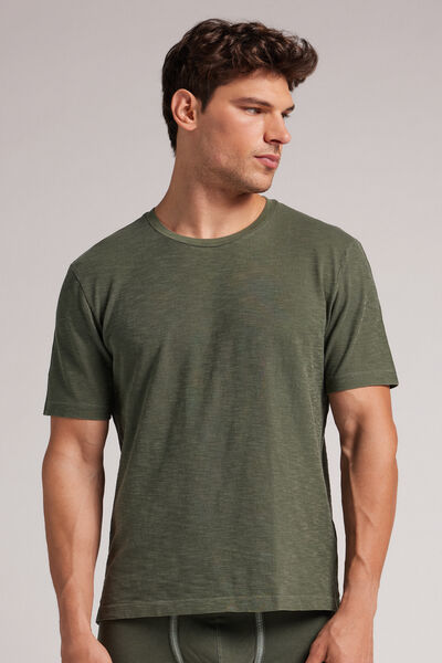 Intimissimi T-shirt Washed Collection in Jersey di Cotone Fiammato Uomo Verde Taglia S