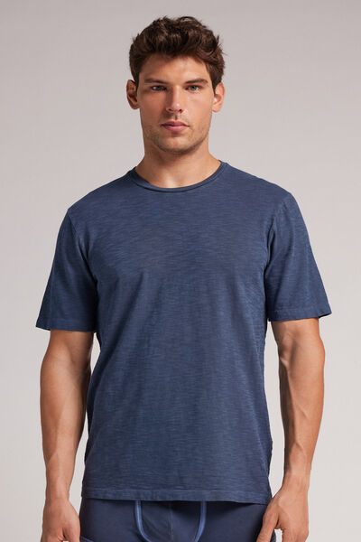 Intimissimi T-shirt Washed Collection in Jersey di Cotone Fiammato Uomo Blu Taglia L