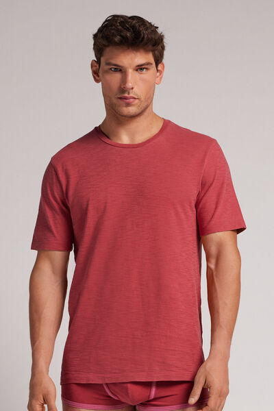 Intimissimi T-shirt Washed Collection in Jersey di Cotone Fiammato Uomo Rosso Taglia S