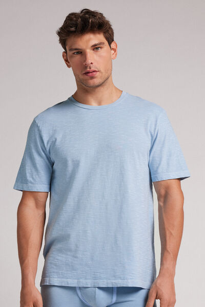Intimissimi T-shirt Washed Collection in Jersey di Cotone Fiammato Uomo Azzurro Taglia M