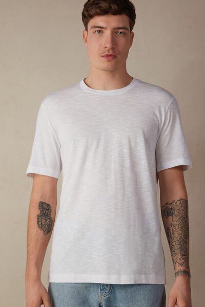 Intimissimi T-shirt in Cotone Fiammato Uomo Bianco Taglia S