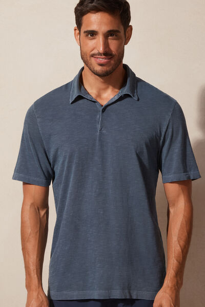 Intimissimi Polo Manica Corta Washed Collection in Cotone Fiammato Uomo Blu Taglia XXL