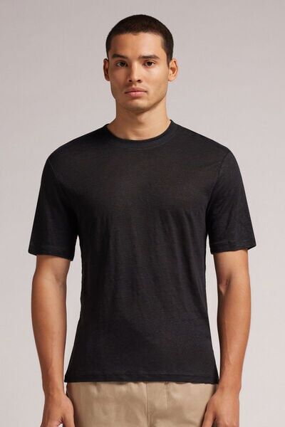 Intimissimi T-shirt in Lino Uomo Nero Taglia M