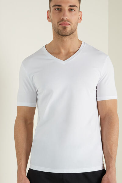 Tezenis T-shirt Scollo a V in Cotone Elasticizzato Uomo Bianco Tamaño S