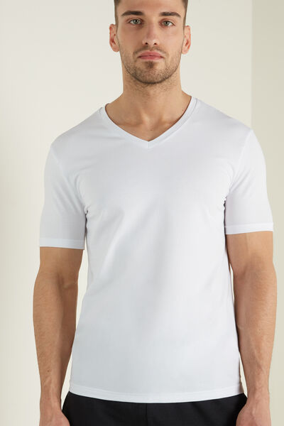 Tezenis T-shirt Scollo a V in Cotone Elasticizzato Uomo Bianco Tamaño L