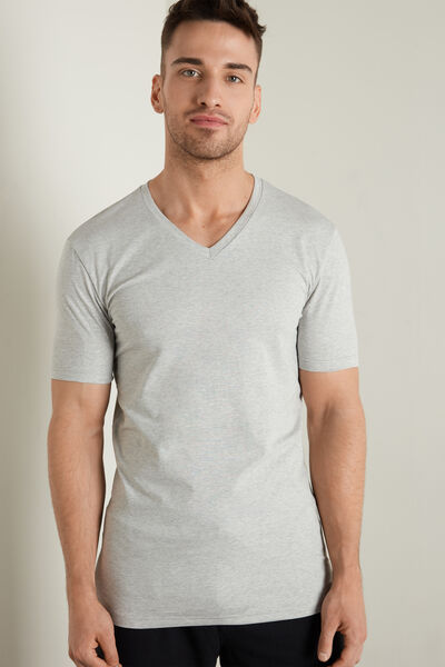 Tezenis T-shirt Scollo a V in Cotone Elasticizzato Uomo Grigio Tamaño XL