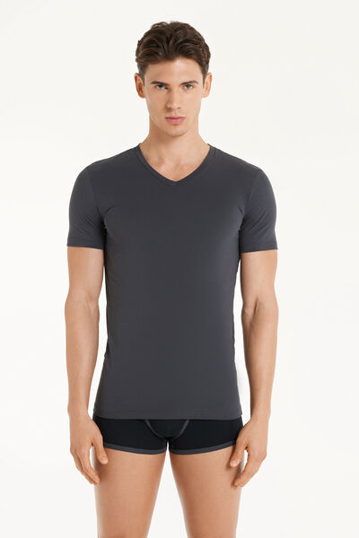 Tezenis T-shirt Scollo a V in Cotone Elasticizzato Uomo Grigio Scuro Tamaño XL