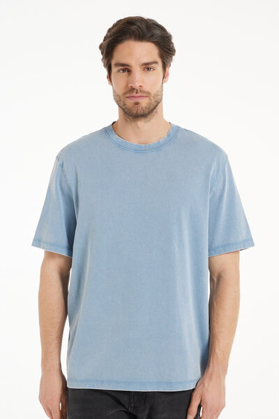 Tezenis T-Shirt Girocollo in Cotone Delavé Uomo Azzurro Tamaño M