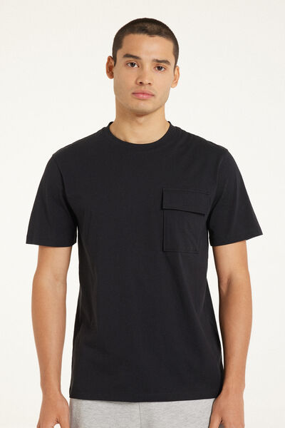 Tezenis T-Shirt Girocollo in Cotone con Taschino Uomo Nero Tamaño L