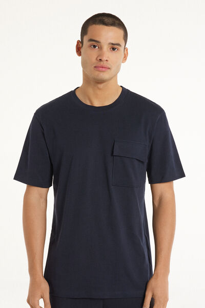 Tezenis T-Shirt Girocollo in Cotone con Taschino Uomo Blu Tamaño M