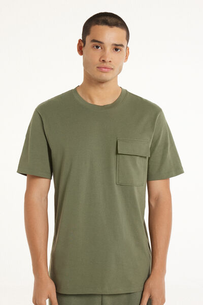 Tezenis T-Shirt Girocollo in Cotone con Taschino Uomo Verde Tamaño M