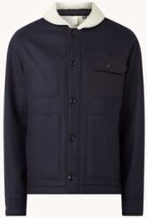 Ted Baker Jansky overshirt in wolblend met teddy voering - Donkerblauw