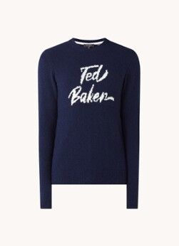 Ted Baker Gowan pullover in wolblend met ingebreid logo - Donkerblauw