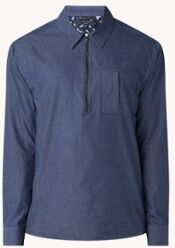 Ted Baker Teevee regular fit overshirt van chambray met halve rits - Donkerblauw