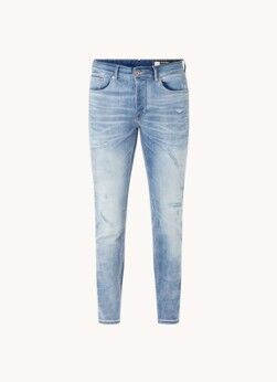 CHASIN' Ego Island slim fit jeans met destroyed details - Indigo