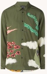 Scotch & Soda Amelia Earhart regular fit overhemd van zijde met print - Legergroen