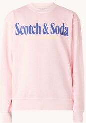 Scotch & Soda Sweater met logoprint en verwassen look - Zalmroze