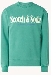 Scotch & Soda Sweater met logoprint en verwassen look - Groen