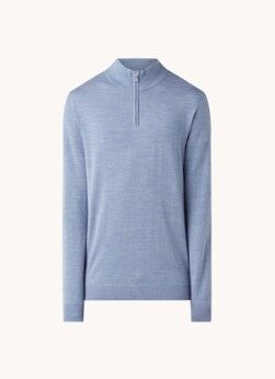Reiss Blackhall fijngebreide pullover van wol met halve rits - Lichtblauw