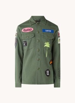 Replay Overshirt met van denim met patches - Legergroen