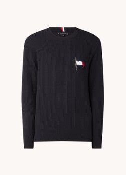 Tommy Hilfiger Grofgebreide trui met ribstructuur en logoborduring - Donkerblauw