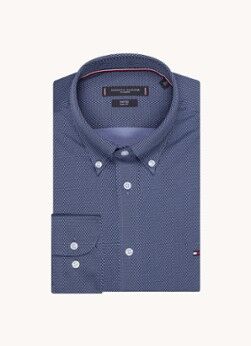 Tommy Hilfiger Slim fit overhemd met microdessin - Donkerblauw