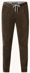 Profuomo Slim fit pantalon van corduroy met trekkoord - Bronsgroen