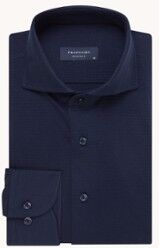 Profuomo Slim fit overhemd met structuur en cut away kraag - Donkerblauw