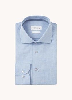 Profuomo Slim fit strijkvrij overhemd met cut away kraag - Lichtblauw