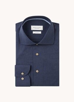Profuomo Slim fit strijkvrij overhemd met cut away kraag - Donkerblauw