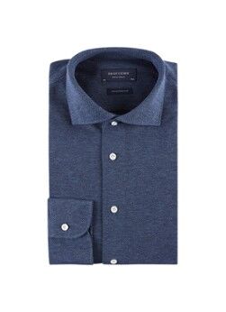 Profuomo Knitted Shirt slim fit overhemd van piqué katoen - Staalblauw