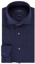 Profuomo Knitted Shirt slim fit overhemd van piqué katoen - Donkerblauw