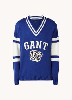 Gant Grofgebreide pullover met logoborduring - Kobaltblauw