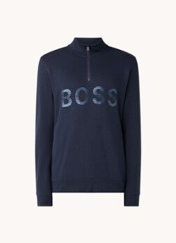 HUGO BOSS Sakul sweater met logoprint - Donkerblauw