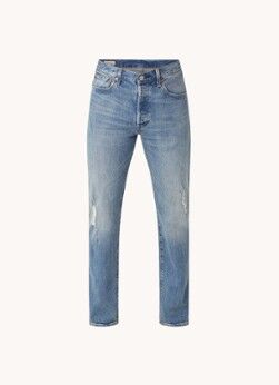 Levi's 501 straight leg jeans met ripped details - Indigo
