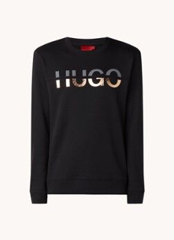 HUGO BOSS Derglas sweater met metallic logoprint - Zwart